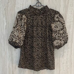 THML Leopard Print Women's Top with Floral Sleeves